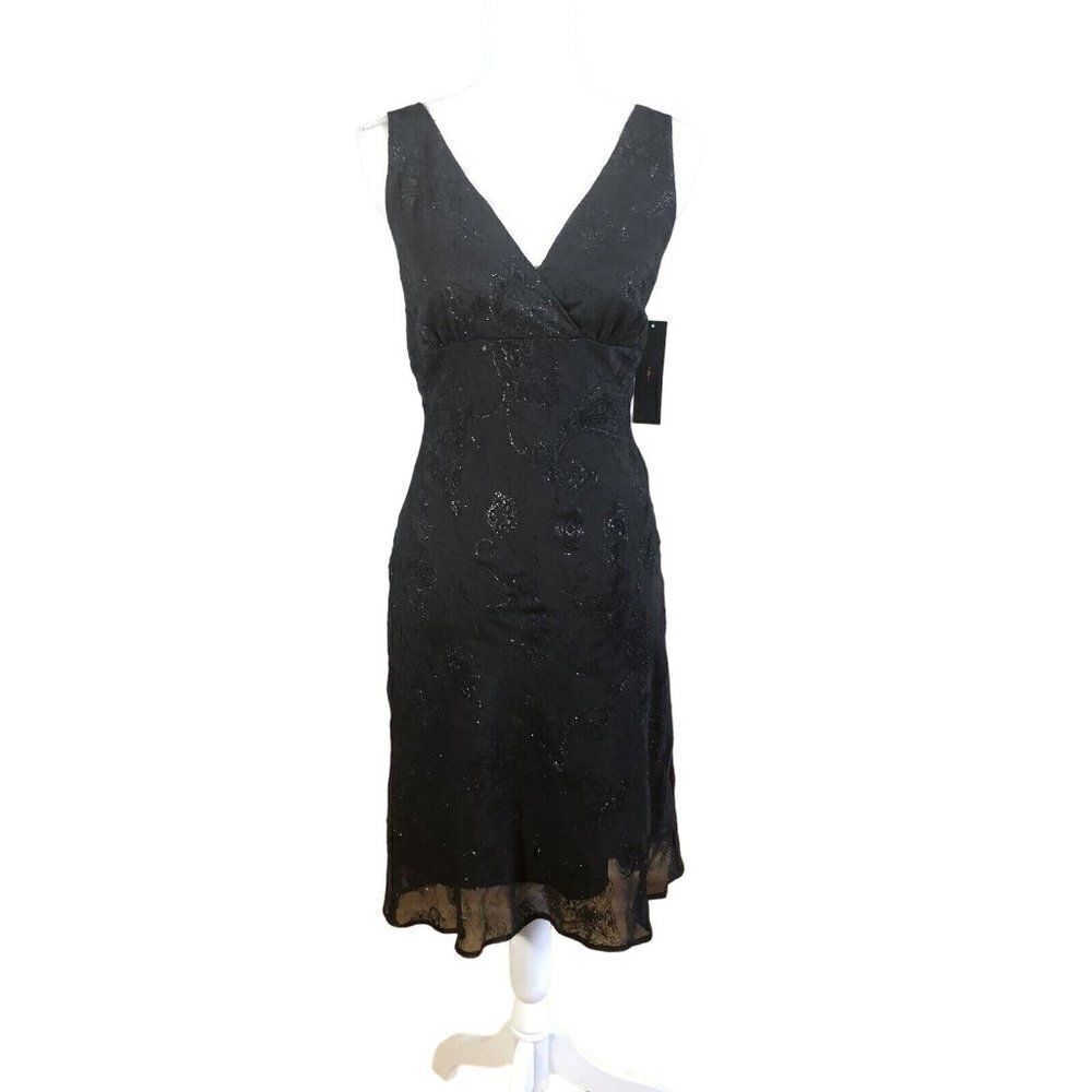 New Faith Love Passion Dress 9 Black Sparkle Surplice Sleeveless Sheath Cocktail